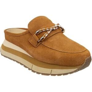 Naked Feet Polo Suede Slip On Platform Mule Sneaker Camel Women's Size 8.5 NWOT